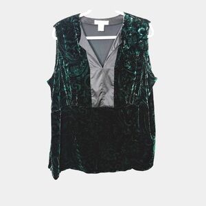 Silk Assets Velvet Paisley Sleeveless Top Women’s 1X Emerald Silk Rayon Babydoll